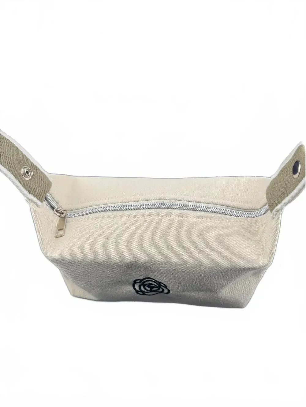 Canvas Cosmetic Bag with Zipper and Snap Closure
